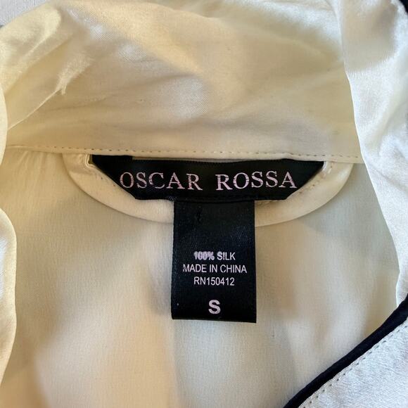 Oscar Rossa 100% Silk Ivory Sleep Shirt with Black Piping Size Small - Picture 4 of 4